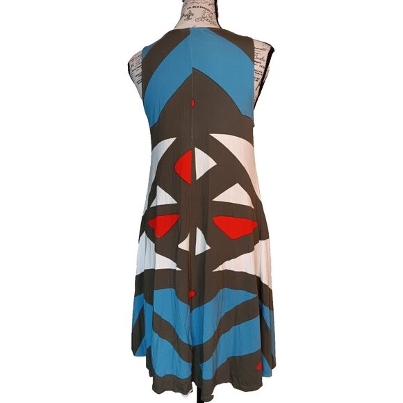 Anthropologie Bel Kazan Medium Dress, Geometric Sleeveless Zip, Multicolor Retro - Picture 2 of 5